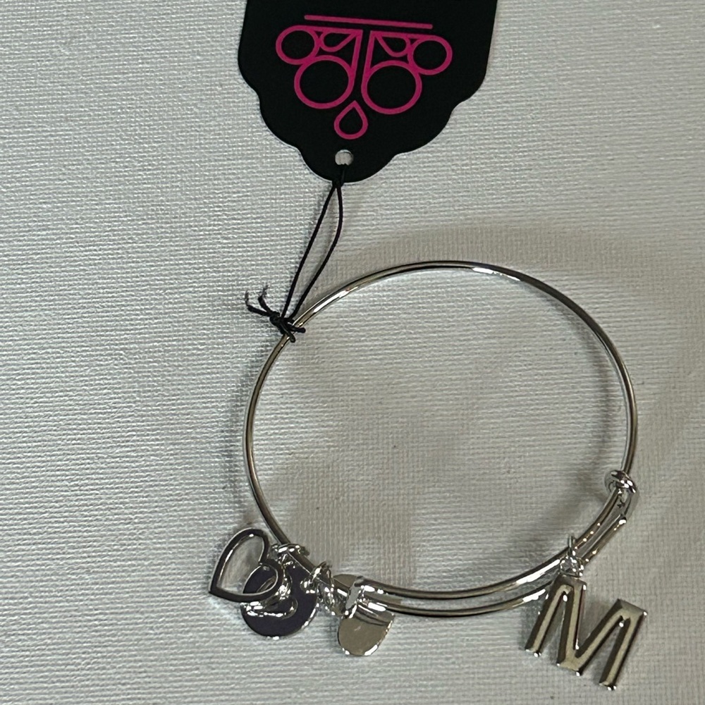 Silver Bracelet with Heart and Initial Charm Letter M